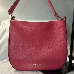 Kate Spade ♠️ Lexy Large Hobo Tote Shoulder Bag Dark Water Pink Leather EUC